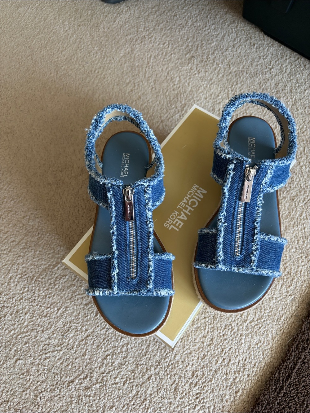 Michael Kors Denim Frayed Zip Sandals in Blue